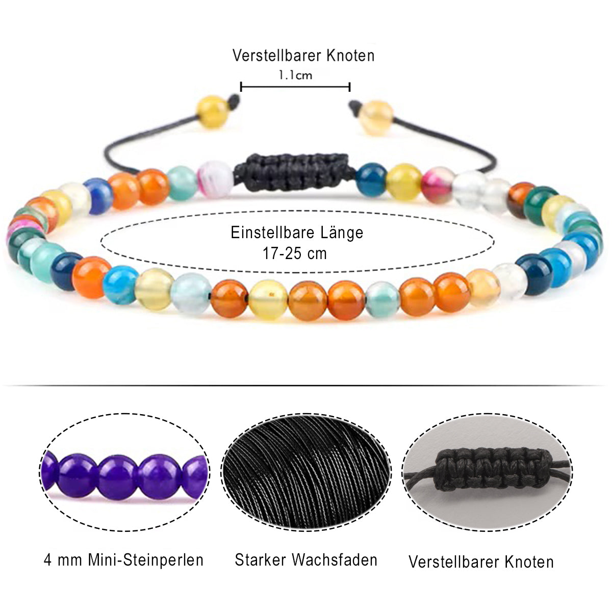 Armband aus Chakra-Naturstein-Perlen mit Verstellbarer Knoten | WILLYS JEWELLERY