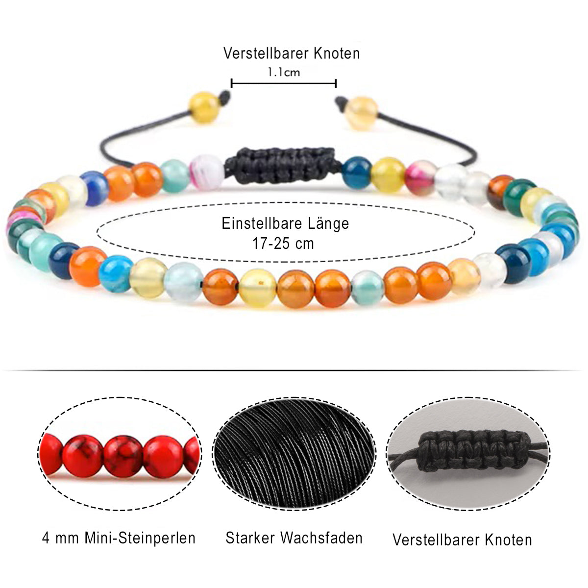 Armband aus Chakra-Naturstein-Perlen mit Verstellbarer Knoten | WILLYS JEWELLERY