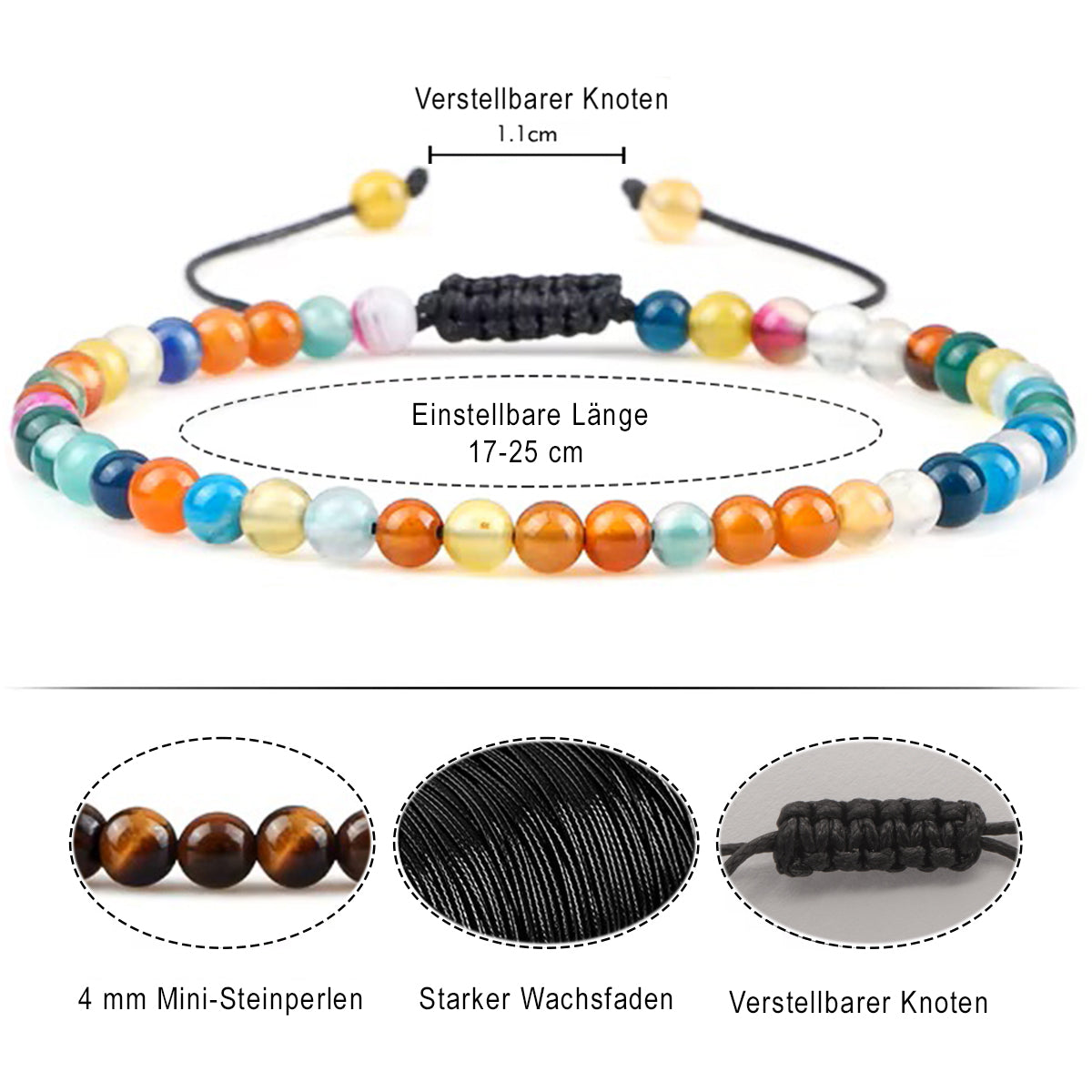 Armband aus Chakra-Naturstein-Perlen mit Verstellbarer Knoten | WILLYS JEWELLERY