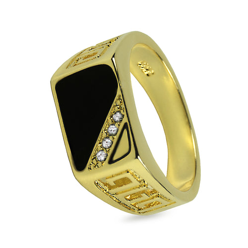 Eleganter 18K vergoldeter Silberring mit schwarzer Emaille & Zirkonia – Luxus für Damen & Herren | WILLYS JEWELLERY
