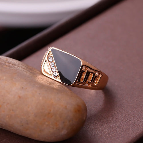 Eleganter 18K vergoldeter Silberring mit schwarzer Emaille & Zirkonia – Luxus für Damen & Herren | WILLYS JEWELLERY