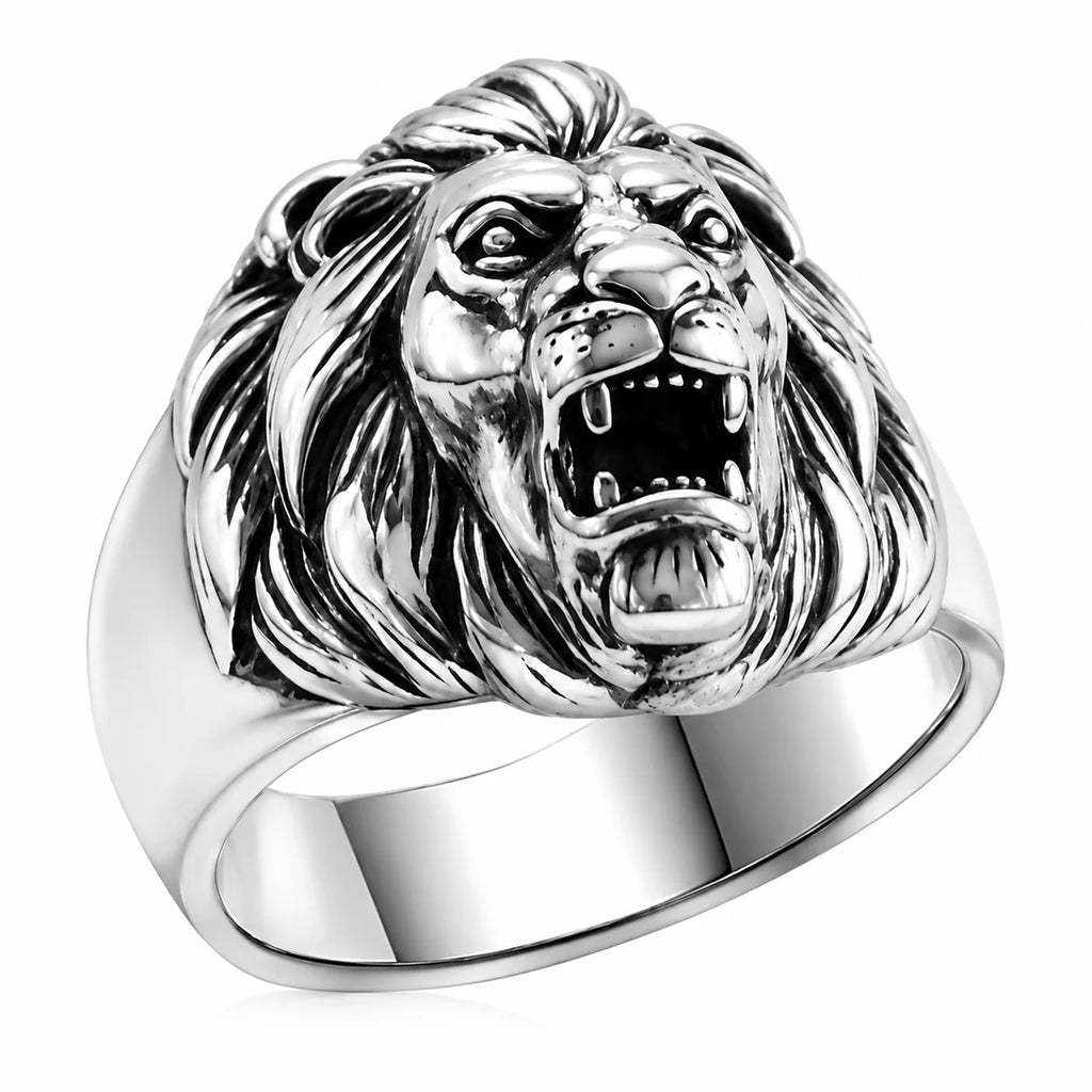 Löwenkopf 925 Sterling Silber – Massiver Statement-Ring im antiken Stil, Symbol für Stärk und Erfolg 