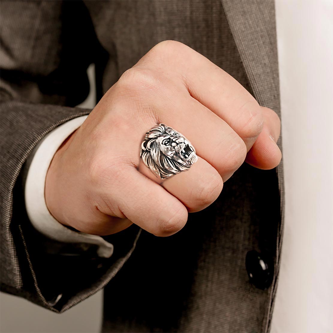 Löwenkopf 925 Sterling Silber – Massiver Statement-Ring im antiken Stil, Symbol für Stärk und Erfolg | WILLYS JEWELLERY
