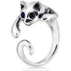 Katzenring aus 925 Sterling Silber – Verstellbarer Ring mit blauen Kristallaugen, stilvoll | WILLYS JEWELLERY