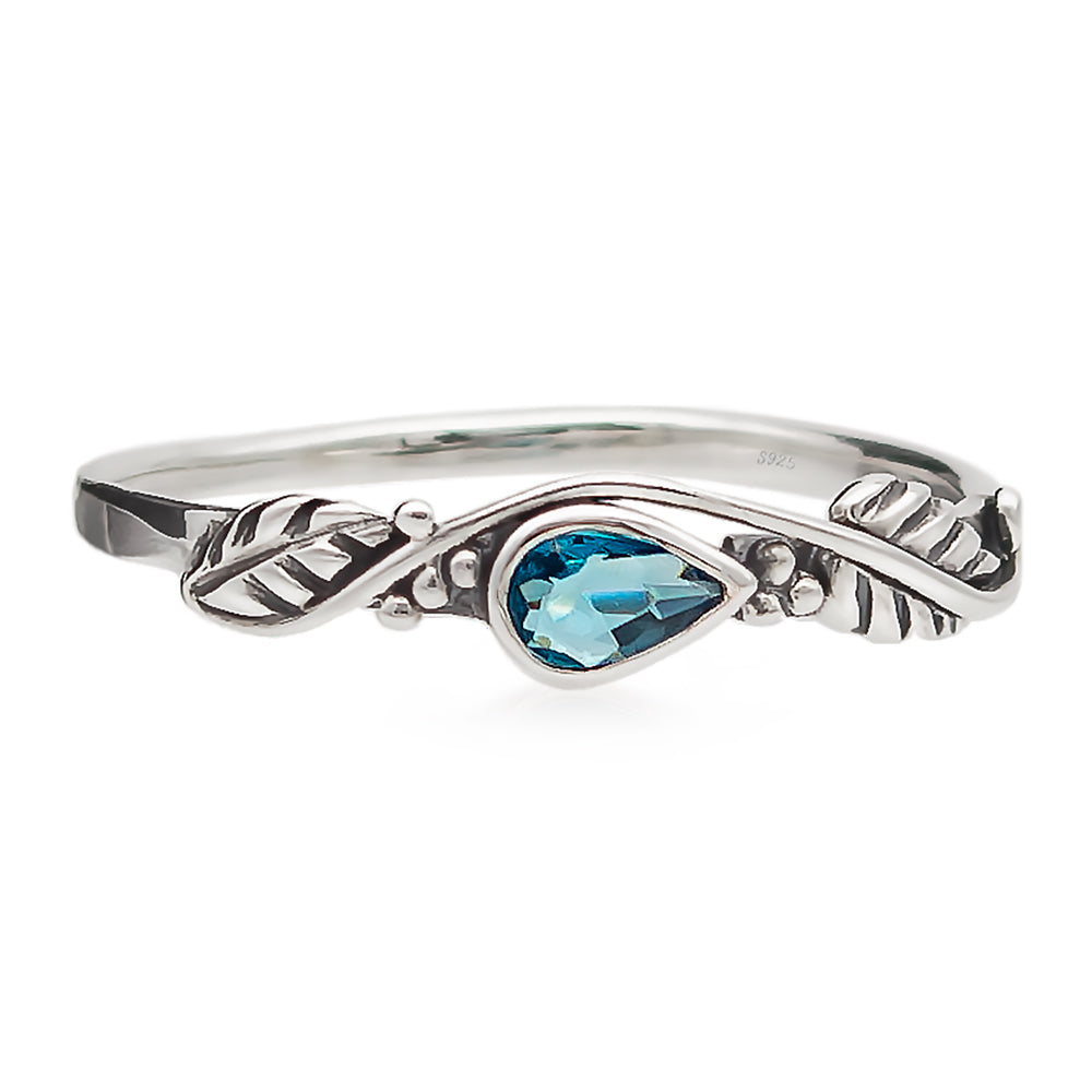 925 Sterling Silber Ring mit Aquamarin – filigraner Damenring mit Blättermotiv & Tropfenform | WILLYS JEWELLERY