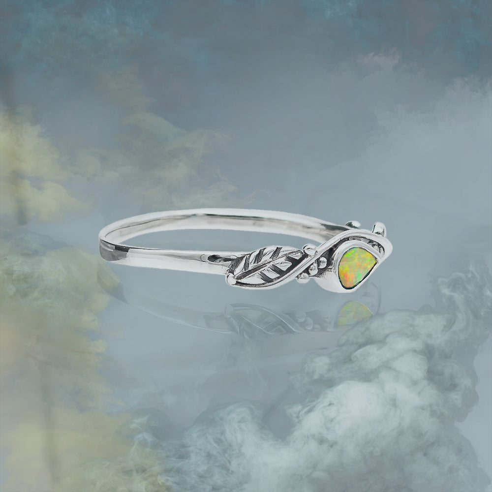 925 Sterling Silber Ring mit gelbem Opal – zarter Damenring im Blätterdesign mit Tropfenstein | WILLYS JEWELLERY