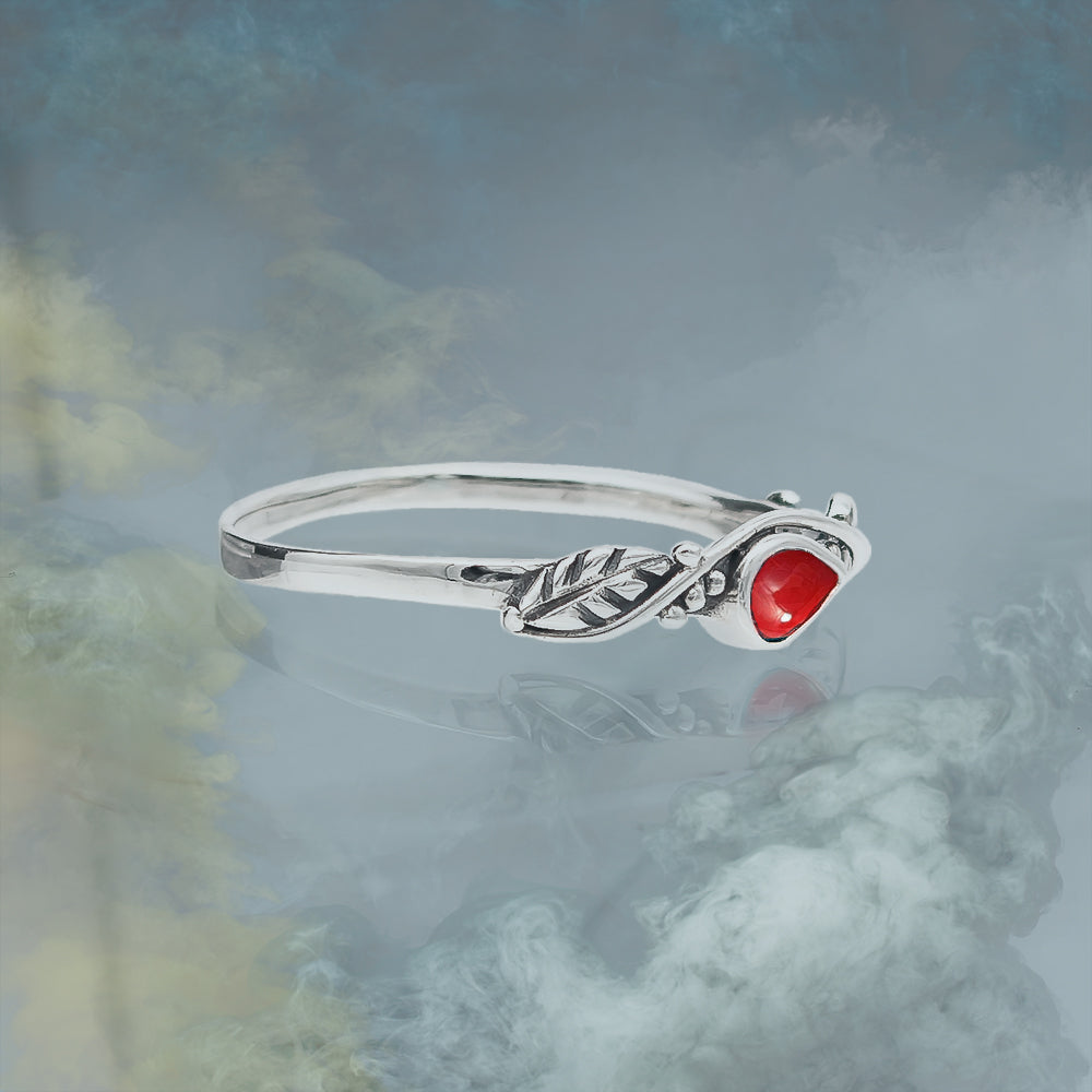 Damenring 925 Silber mit roter Koralle & Blätterdesign | WILLYS JEWELLERY