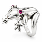 Frosch Ring aus 925 Sterling Silber mit pinkem Zirkonia – auffälliger Tiermotiv-Ring für Damen | WILLYS JEWELLERY