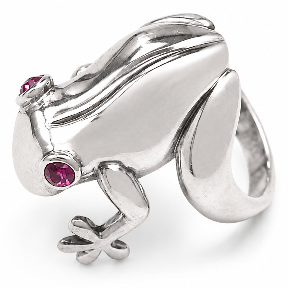 Frosch Ring aus 925 Sterling Silber mit pinkem Zirkonia – auffälliger Tiermotiv-Ring für Damen | WILLYS JEWELLERY