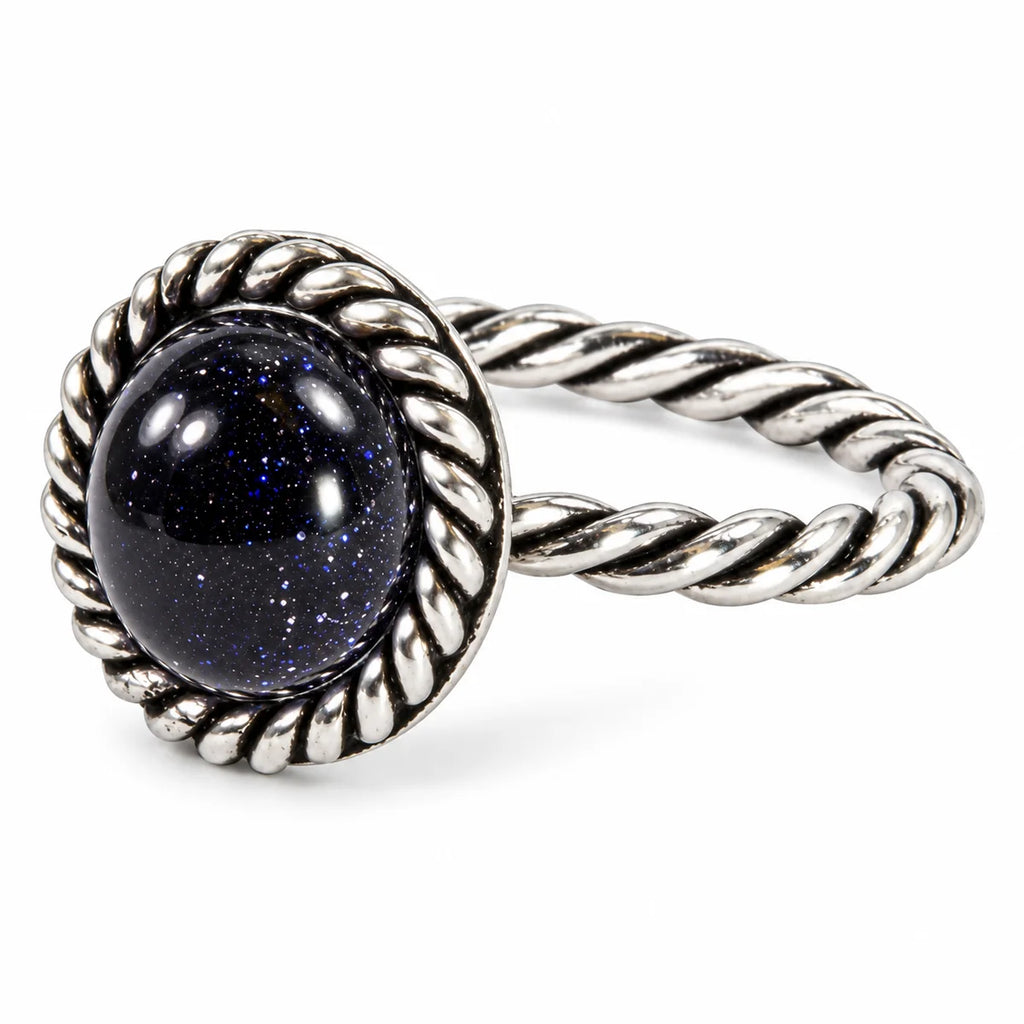 Handgefertigter Ring aus 925er Sterlingsilber mit quarzblauem Galaxy-Stein
