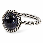 Handgefertigter Ring aus 925er Sterlingsilber mit quarzblauem Galaxy-Stein