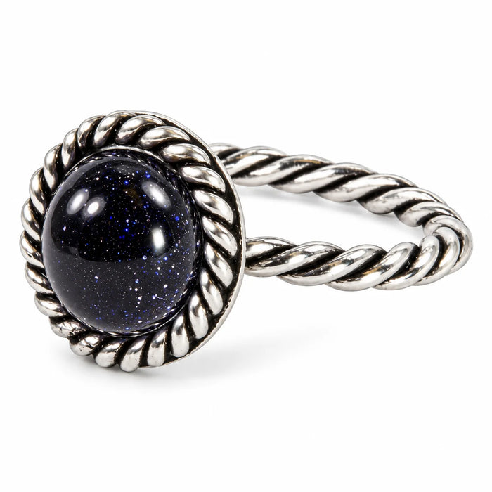 Handgefertigter Ring aus 925er Sterlingsilber mit quarzblauem Galaxy-Stein