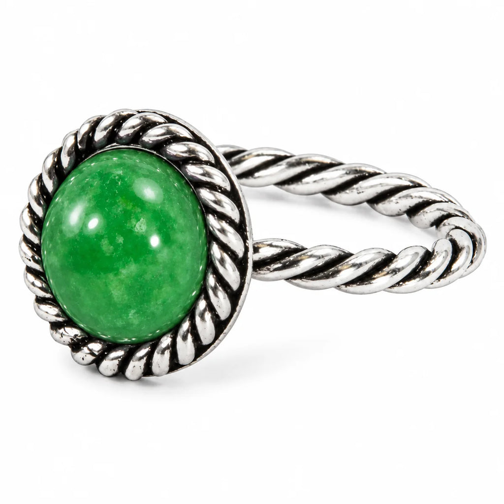 925er Silberring mit Jade Grün Stein – Handgefertigtes Design & Geschenkbox
