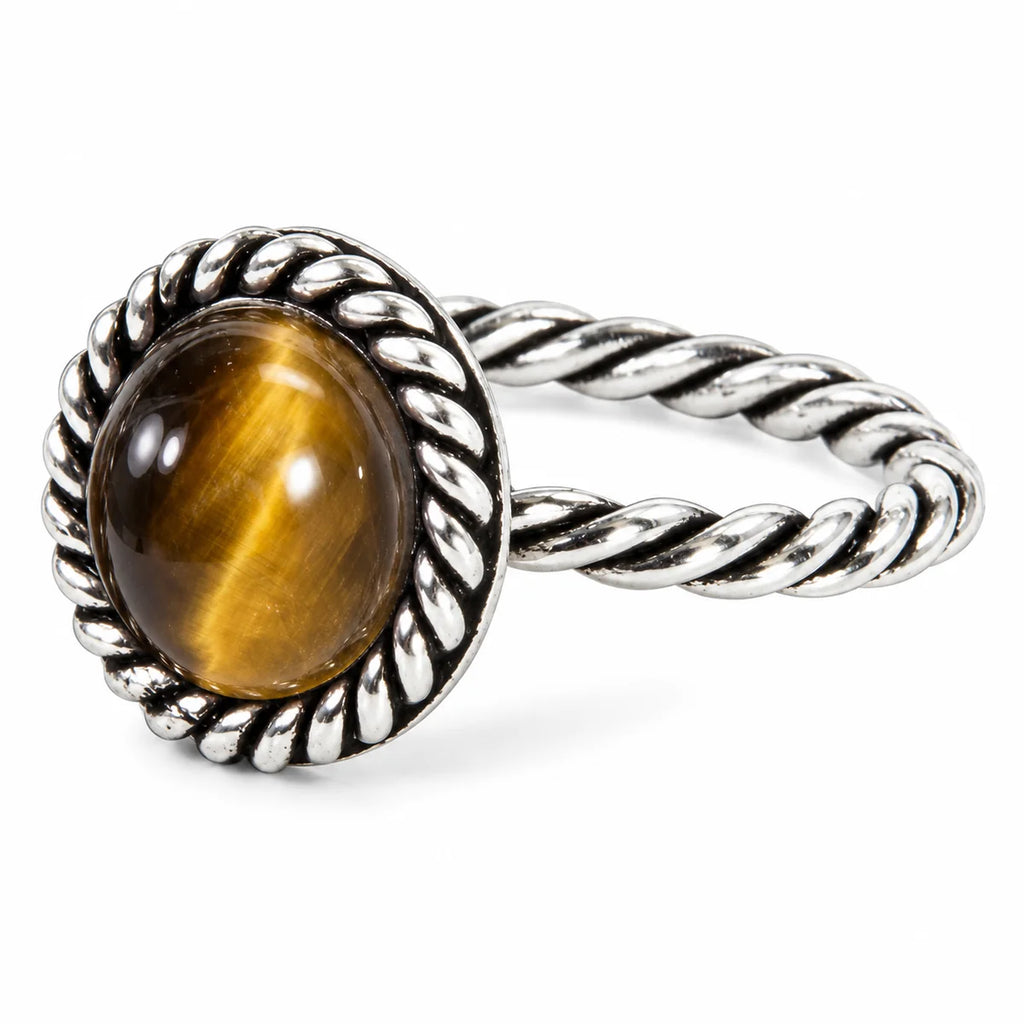 925er Silberring mit Tigerauge Braun – Handgefertigter Schmuck im Vintage-Design