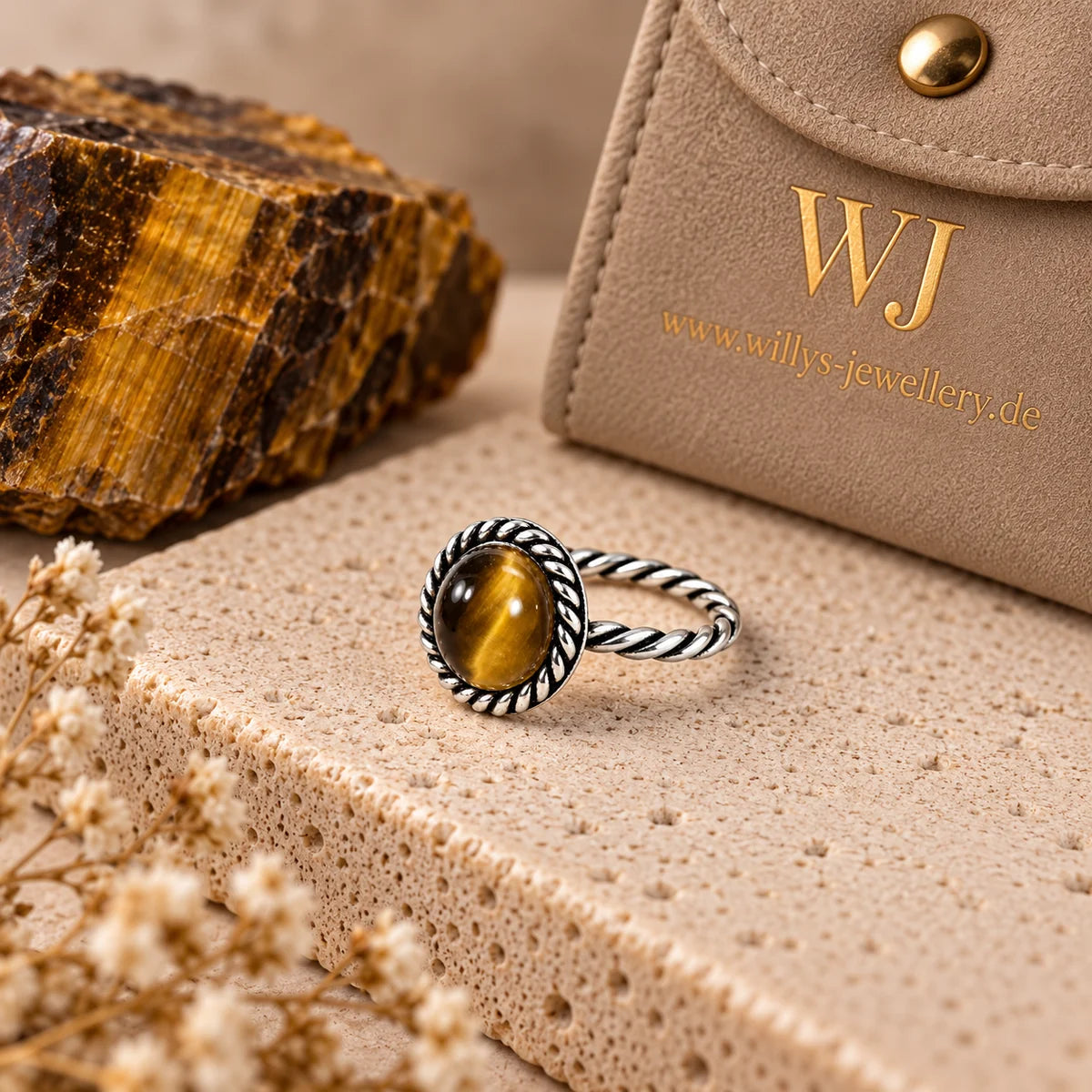 925er Silberring mit Tigerauge Braun – Handgefertigter Schmuck im Vintage-Design