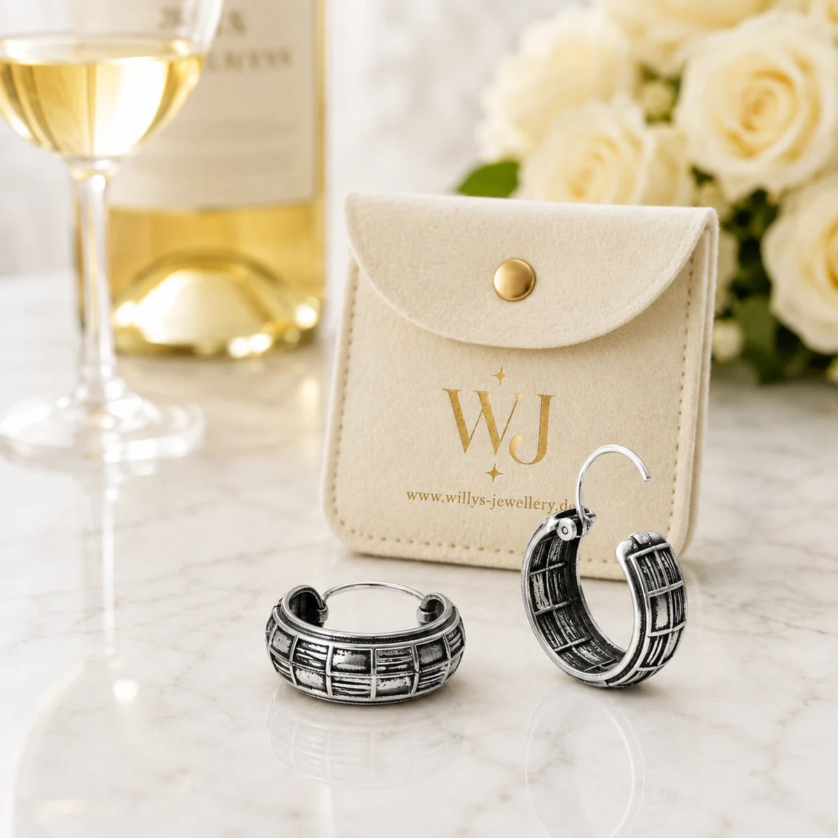 Creolen aus 925 Sterling Silber, 16 mm, geometrisches Reliefmuster, 6 mm breit, für Damen
