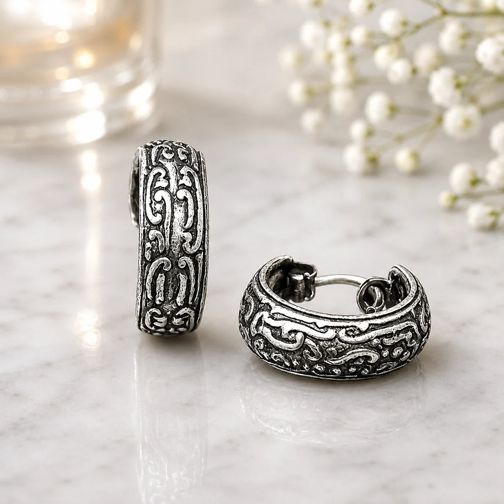 Creolen aus 925 Sterling Silber, 16 mm, florales Ornament, 6 mm breit, Ohrringe für Damen