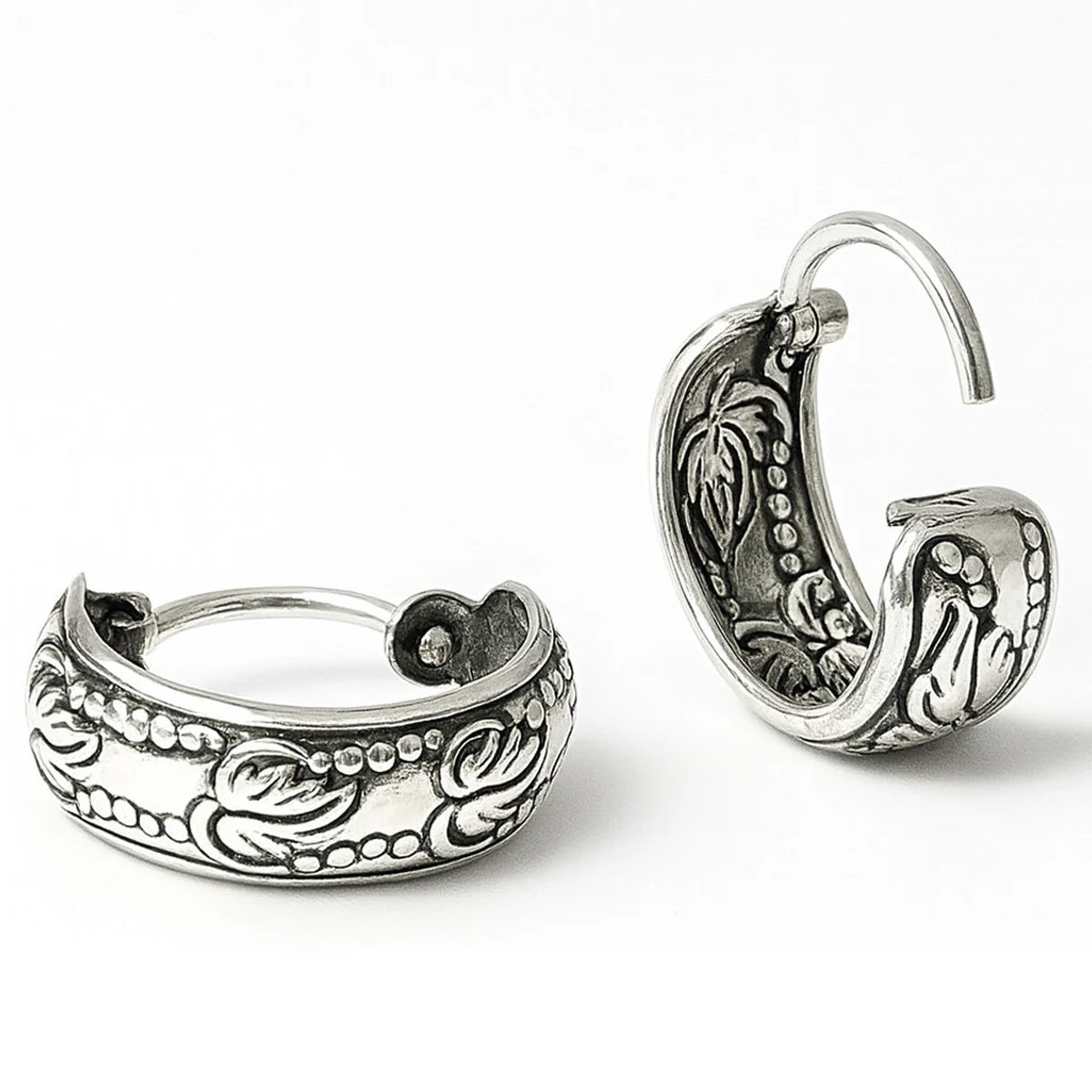 Creolen aus 925 Sterling Silber, 16 mm, florales Ornamentmuster, 6 mm breit, für Damen