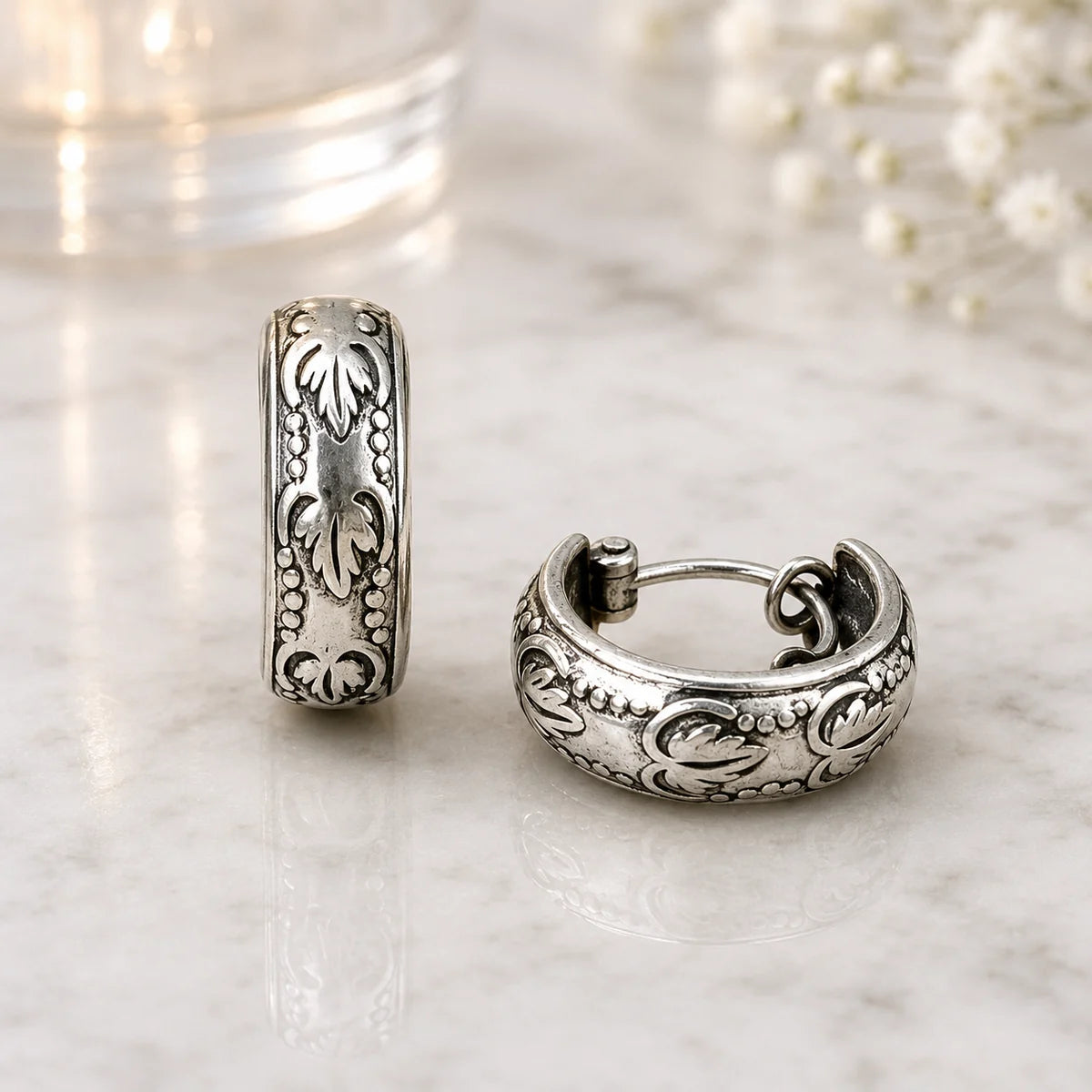 Creolen aus 925 Sterling Silber, 16 mm, florales Ornamentmuster, 6 mm breit, für Damen