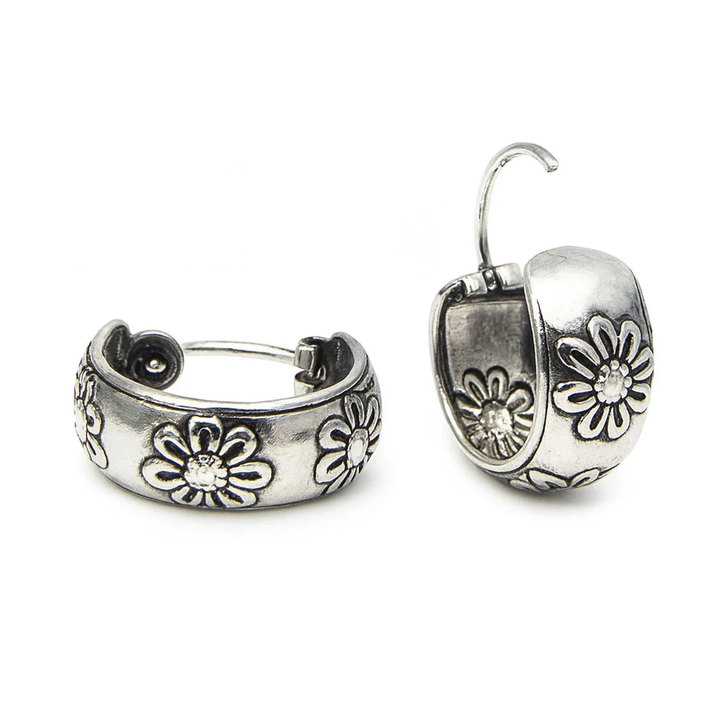 Creolen aus 925 Sterling Silber, 16 mm, 6 mm breit, florales Vintage-Design für Damen und Alltag