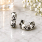 Creolen aus 925 Sterling Silber, 16 mm, 6 mm breit, florales Vintage-Design für Damen und Alltag