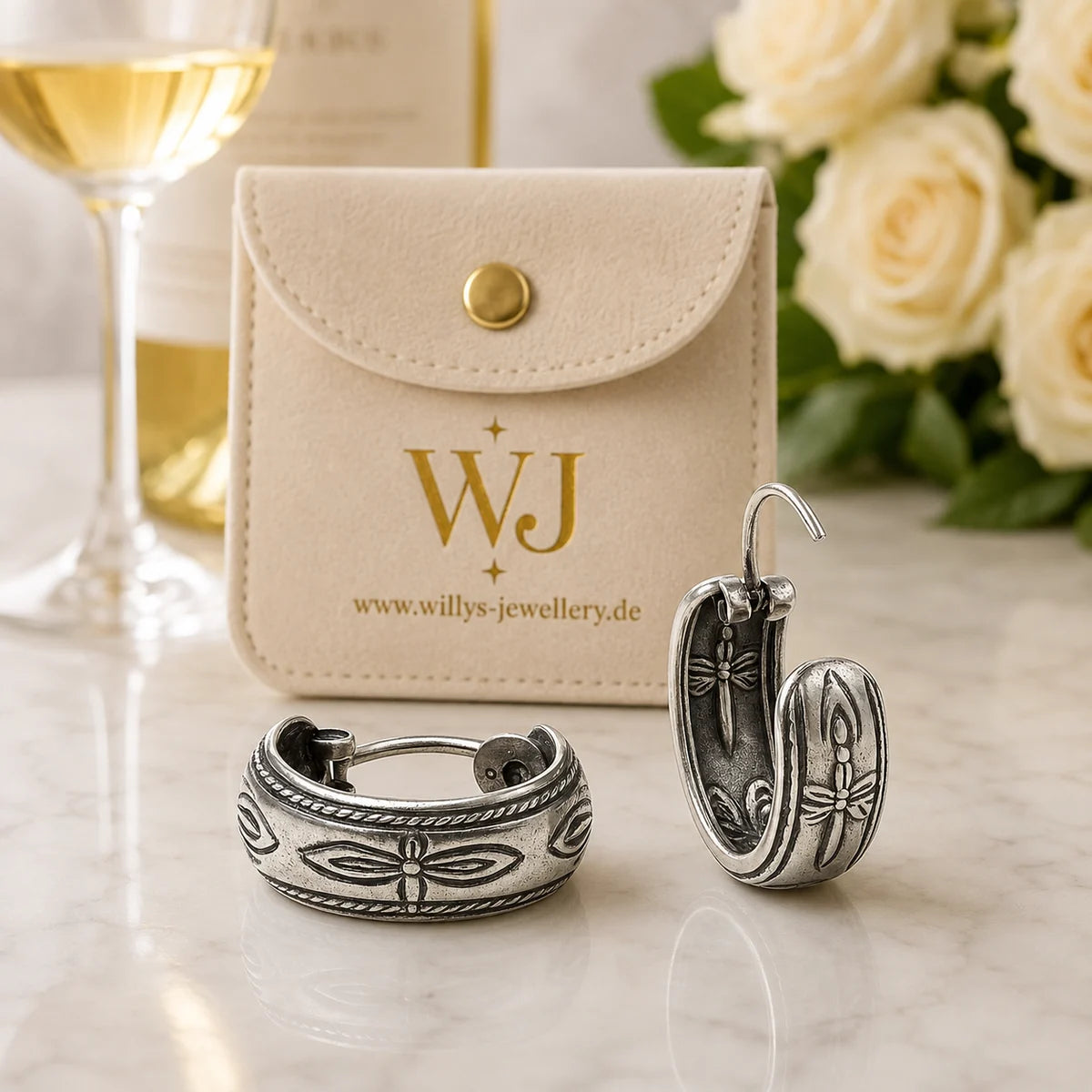 Creolen aus 925 Sterling Silber, 16 mm, Libellen-Design, 6 mm breit, Ohrringe für Damen