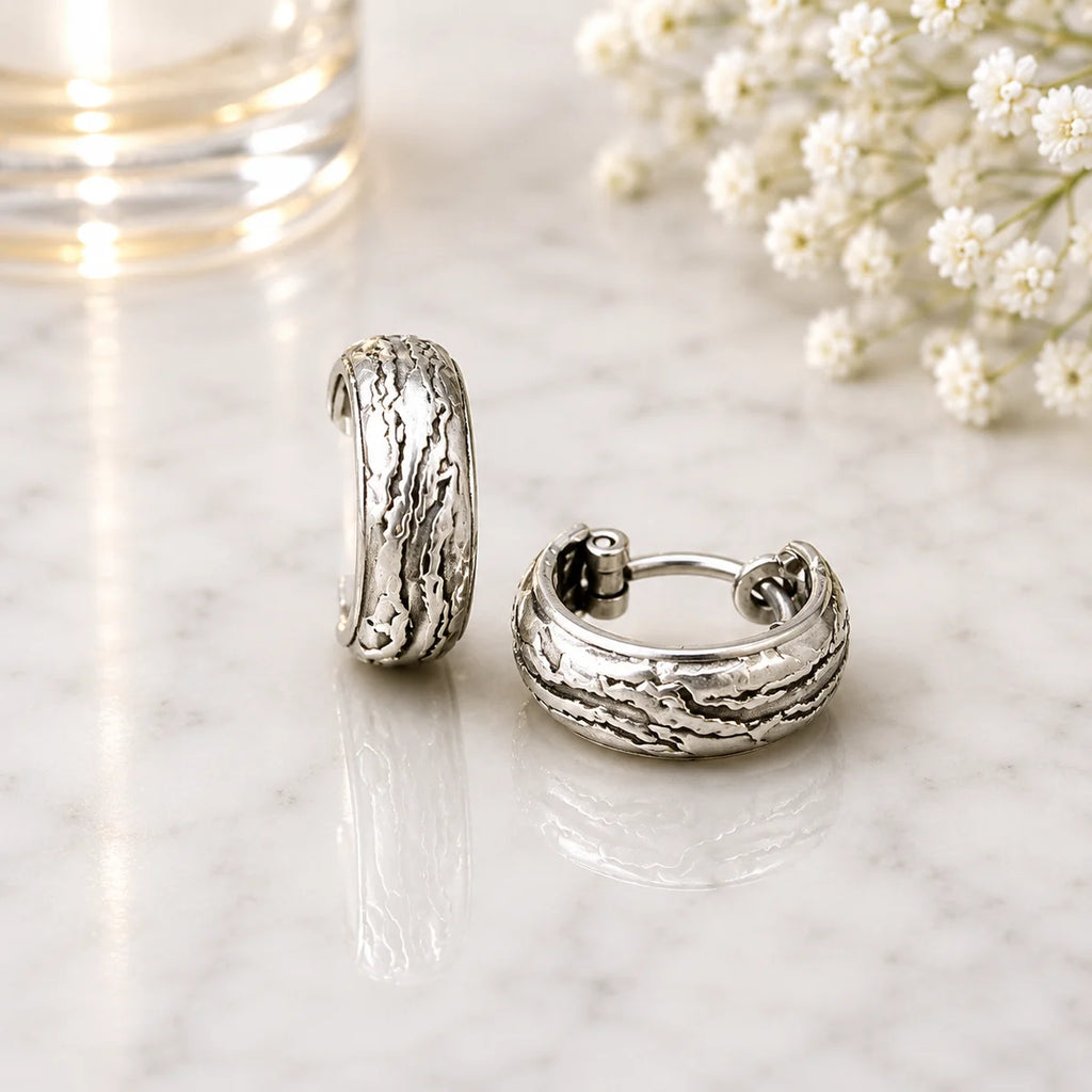 Creolen aus 925 Sterling Silber, 16 mm, 6 mm breit, strukturierte Wellenoptik für Damen
