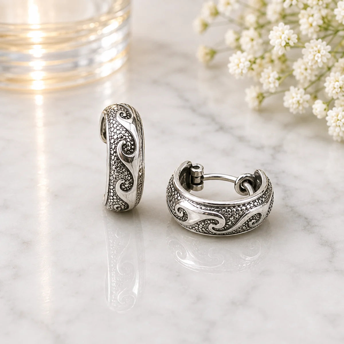 Creolen aus 925 Sterling Silber, 16 mm, geschwungenes Paisley-Muster, 6 mm breit, für Damen