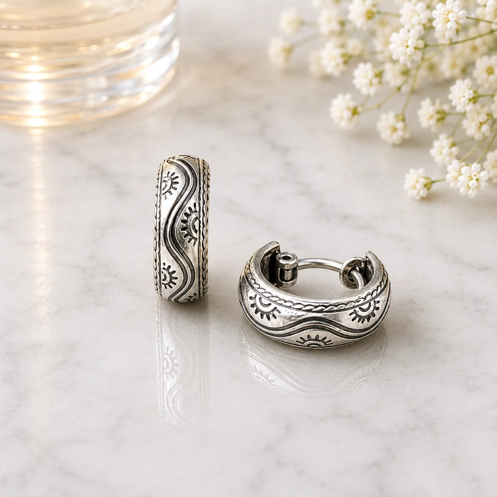 Creolen aus 925 Sterling Silber, geometrisches Muster, 16 mm, für Damen
