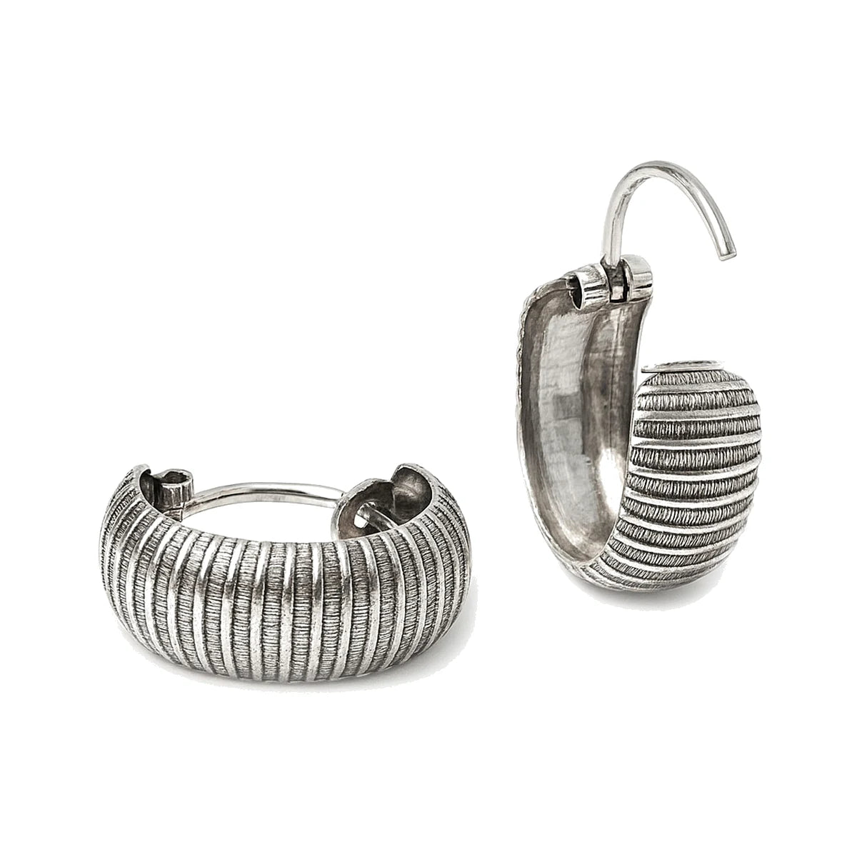 Breite Creolen aus 925 Sterling Silber, 16 mm, geripptes Antik-Design, 6 mm breit, für Damen