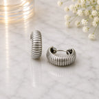 Breite Creolen aus 925 Sterling Silber, 16 mm, geripptes Antik-Design, 6 mm breit, für Damen