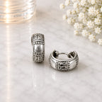 Creolen aus 925 Sterling Silber, 16 mm, Ethno-Ornament, 6 mm breit, Ohrringe für Damen
