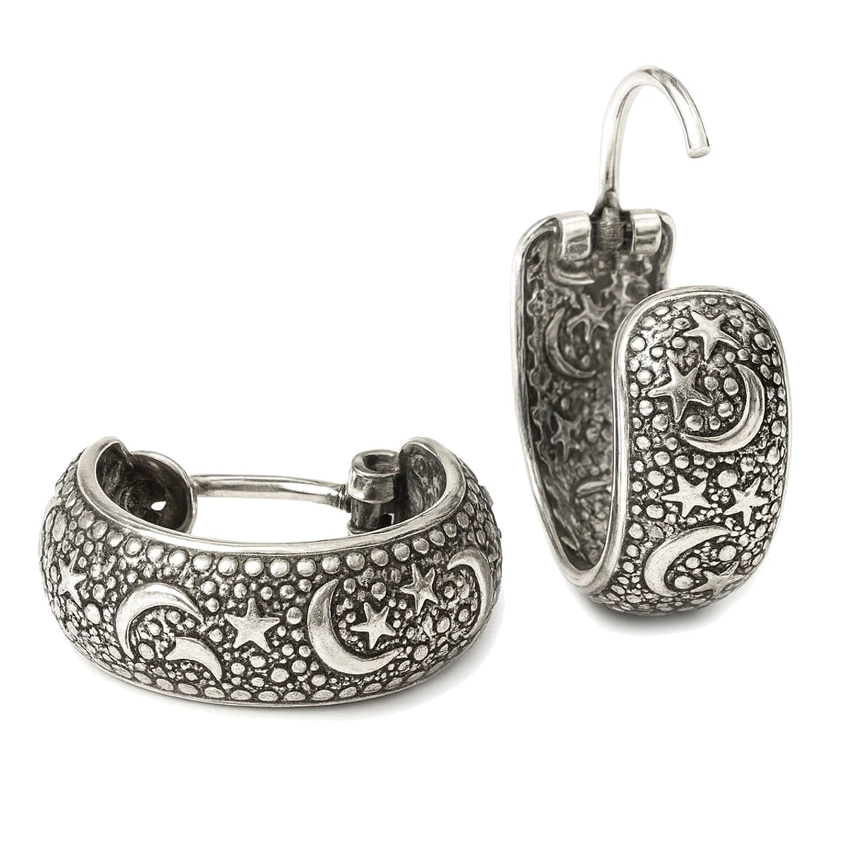 Creolen aus 925 Sterling Silber, 16 mm, Mond-Sterne-Design, 6 mm breit, Ohrringe für Damen