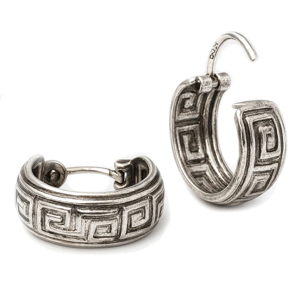 Creolen aus 925 Sterling Silber, 16 mm, Mäander-Design, 6 mm breit, Ohrringe für Damen