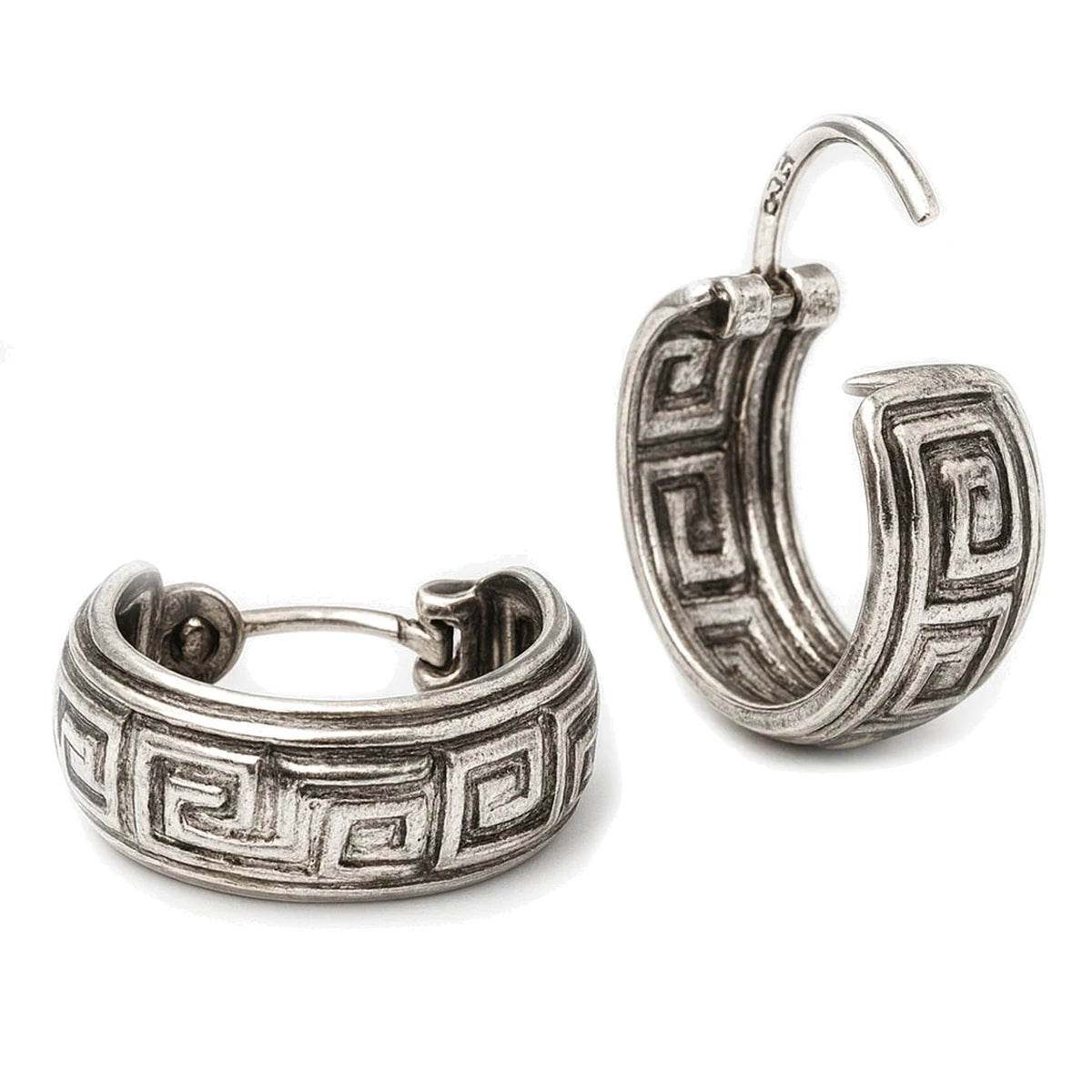 Creolen aus 925 Sterling Silber, 16 mm, Mäander-Design, 6 mm breit, Ohrringe für Damen