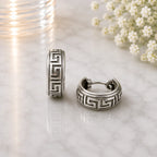 Creolen aus 925 Sterling Silber, 16 mm, Mäander-Design, 6 mm breit, Ohrringe für Damen