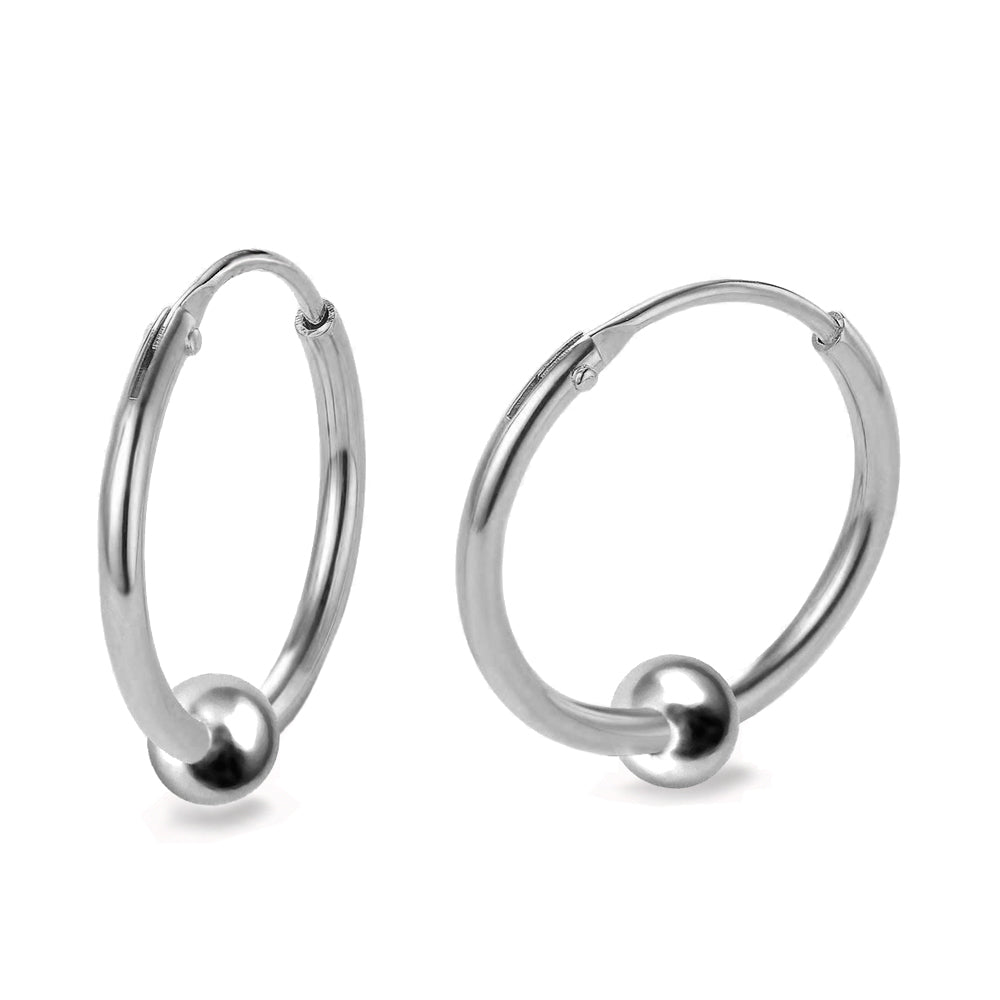 Creolen Ohrringe 925 Sterling Silber, glanzpoliert mit Kugel – klassischer Vintage-Look | WILLYS JEWELLERY