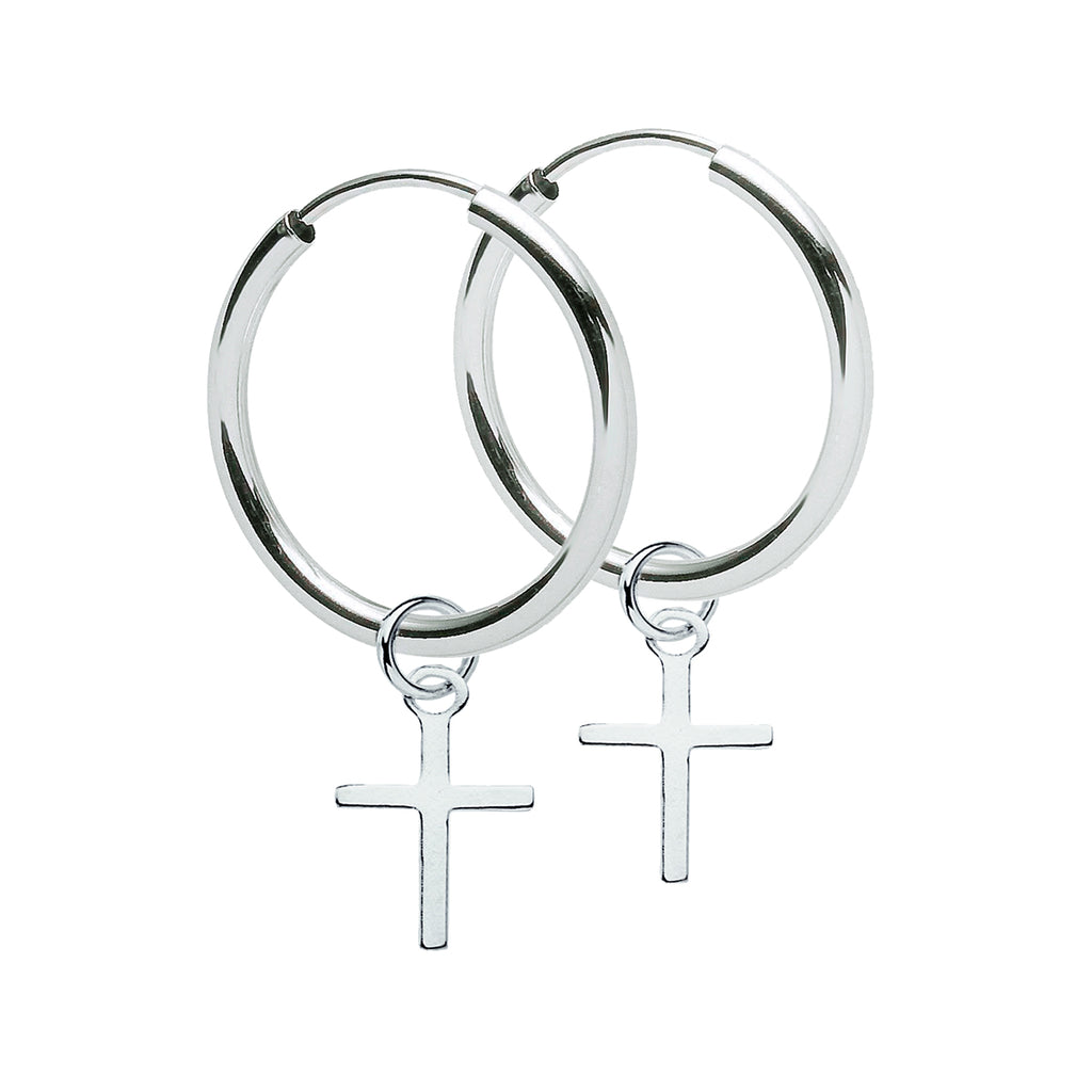 Vintage Creolen aus 925 Sterling Silber mit Kreuz-Anhänger, abnehmbar, unisex | WILLYS JEWELLERY