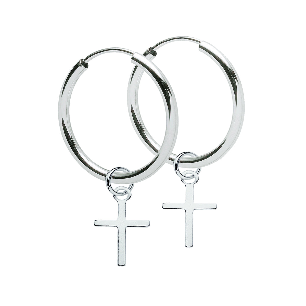Vintage Creolen aus 925 Sterling Silber mit Kreuz-Anhänger, abnehmbar, unisex | WILLYS JEWELLERY