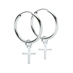 Vintage Creolen aus 925 Sterling Silber mit Kreuz-Anhänger, abnehmbar, unisex | WILLYS JEWELLERY