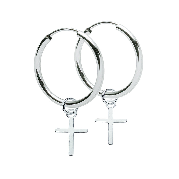 Vintage Creolen aus 925 Sterling Silber mit Kreuz-Anhänger, abnehmbar, unisex | WILLYS JEWELLERY