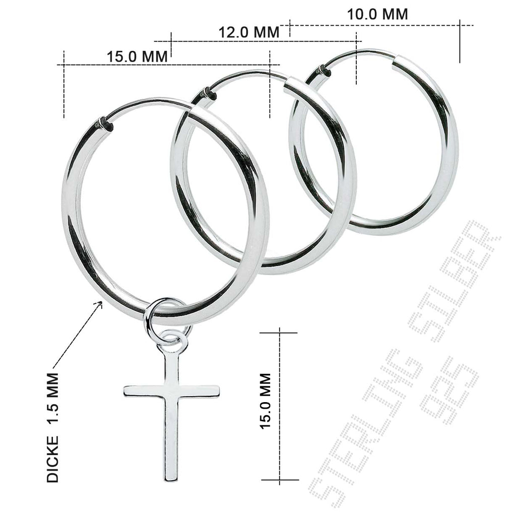 Vintage Creolen aus 925 Sterling Silber mit Kreuz-Anhänger, abnehmbar, unisex | WILLYS JEWELLERY