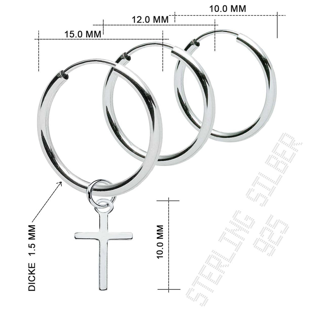 Vintage Creolen aus 925 Sterling Silber mit Kreuz-Anhänger, abnehmbar, unisex | WILLYS JEWELLERY