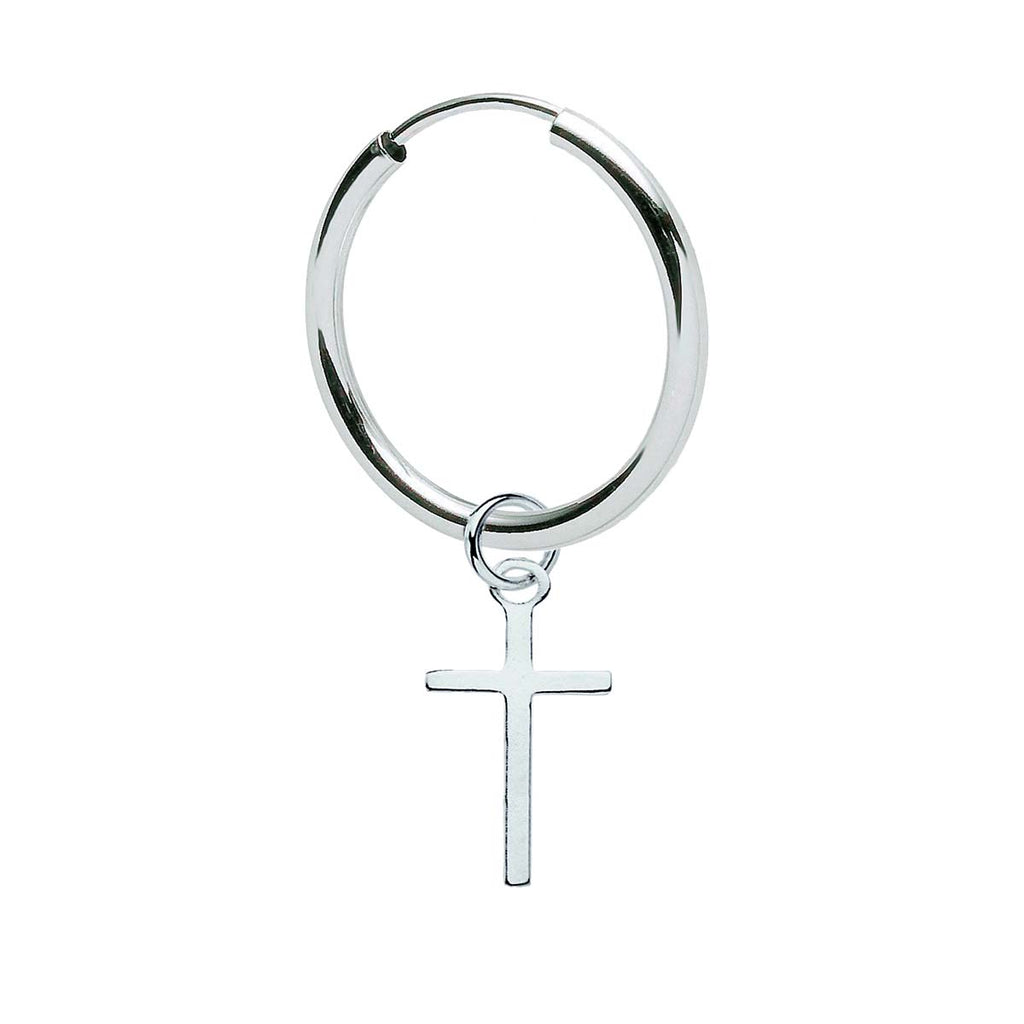 Einzelner Kreuz-Creolen-Ohrring aus 925 Sterling Silber, glanzpoliert, Vintage Unisex | WILLYS JEWELLERY