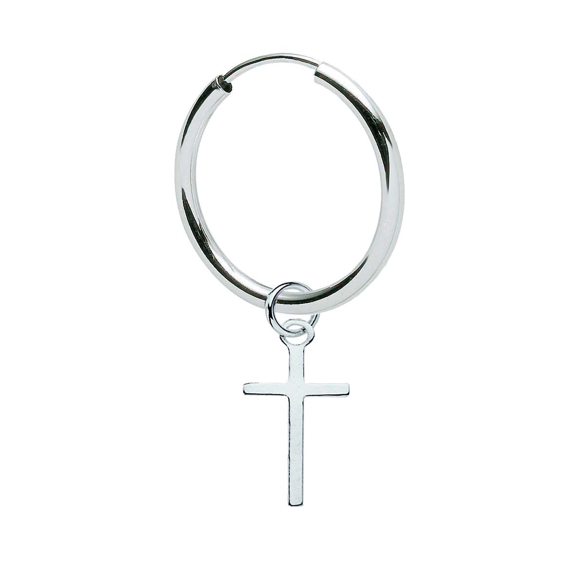 Einzelner Kreuz-Creolen-Ohrring aus 925 Sterling Silber, glanzpoliert, Vintage Unisex | WILLYS JEWELLERY