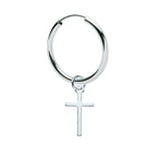 Einzelner Kreuz-Creolen-Ohrring aus 925 Sterling Silber, glanzpoliert, Vintage Unisex | WILLYS JEWELLERY