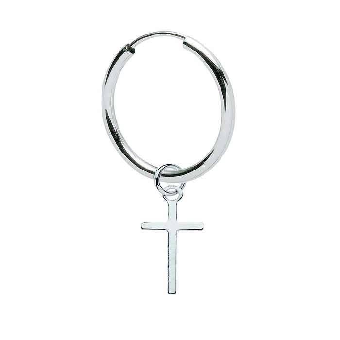 Einzelner Kreuz-Creolen-Ohrring aus 925 Sterling Silber, glanzpoliert, Vintage Unisex | WILLYS JEWELLERY