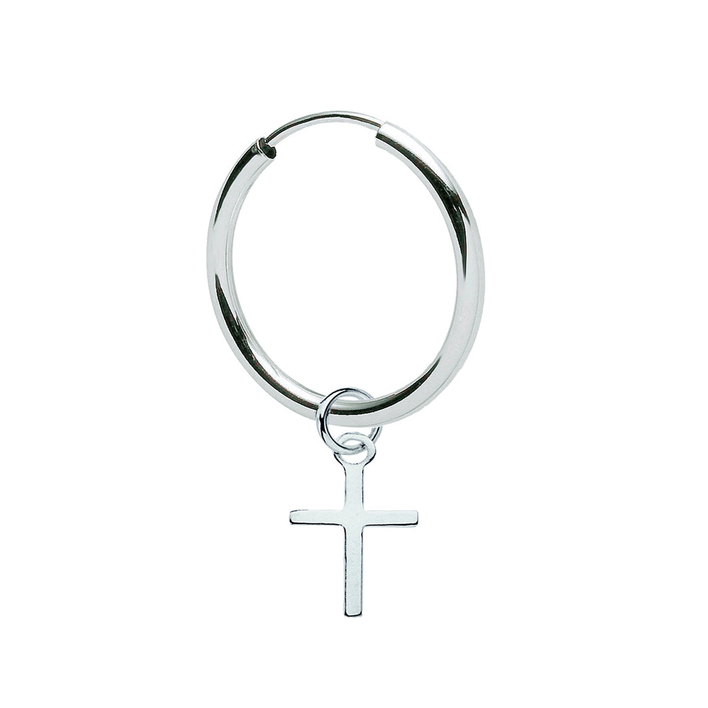 Einzelner Kreuz-Creolen-Ohrring aus 925 Sterling Silber, glanzpoliert, Vintage Unisex | WILLYS JEWELLERY