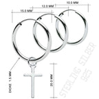 Einzelner Kreuz-Creolen-Ohrring aus 925 Sterling Silber, glanzpoliert, Vintage Unisex | WILLYS JEWELLERY