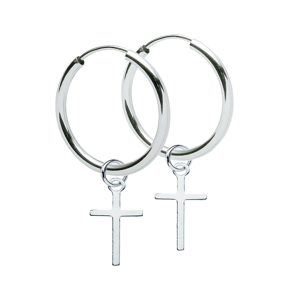 Vintage Creolen aus 925 Sterling Silber mit Kreuz-Anhänger, abnehmbar, unisex | WILLYS JEWELLERY